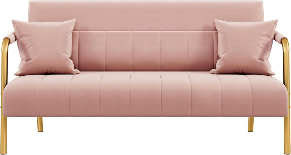 Yaheetech 56.5" Small Sofa 2 Seater Couch with Gold-Tone Legs, Pink