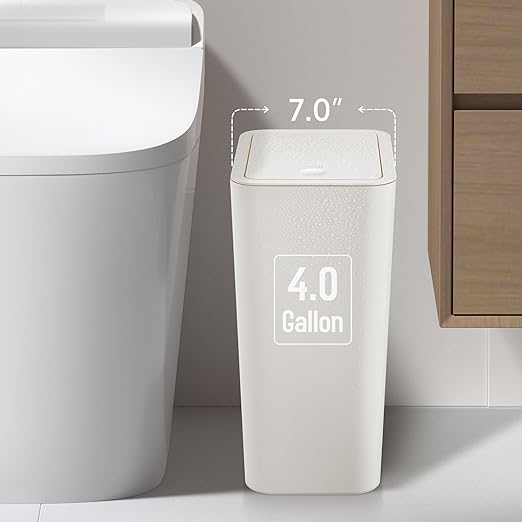 TIPGO Bathroom Trash Can with Lid, 4 Gallon / 15 Liter Small Garbage Can - Image 2