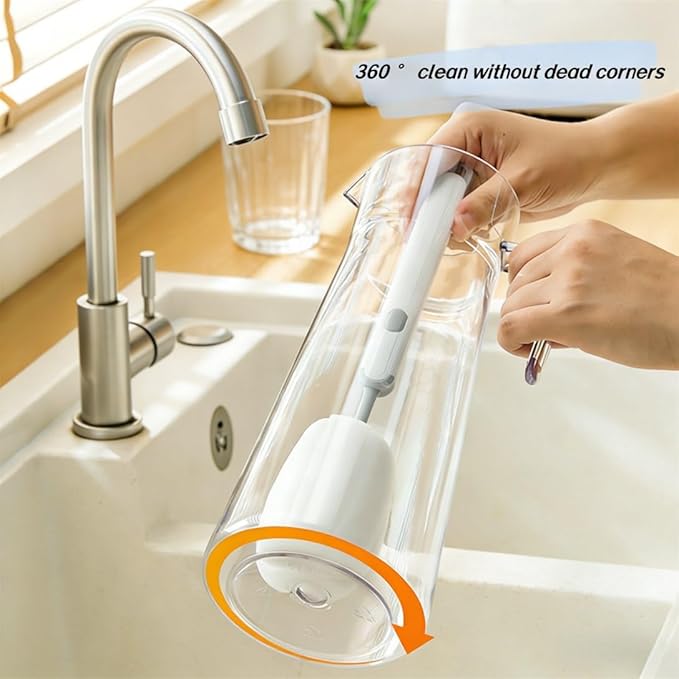 Bottle Brush Long Handle Cup Cleaner Brush Sponge Bottle Scrubber Detachable - Image 2