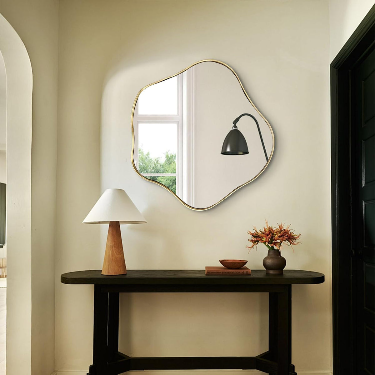 scalloped irregular mirror, 24" art deco wall mirror, main product view