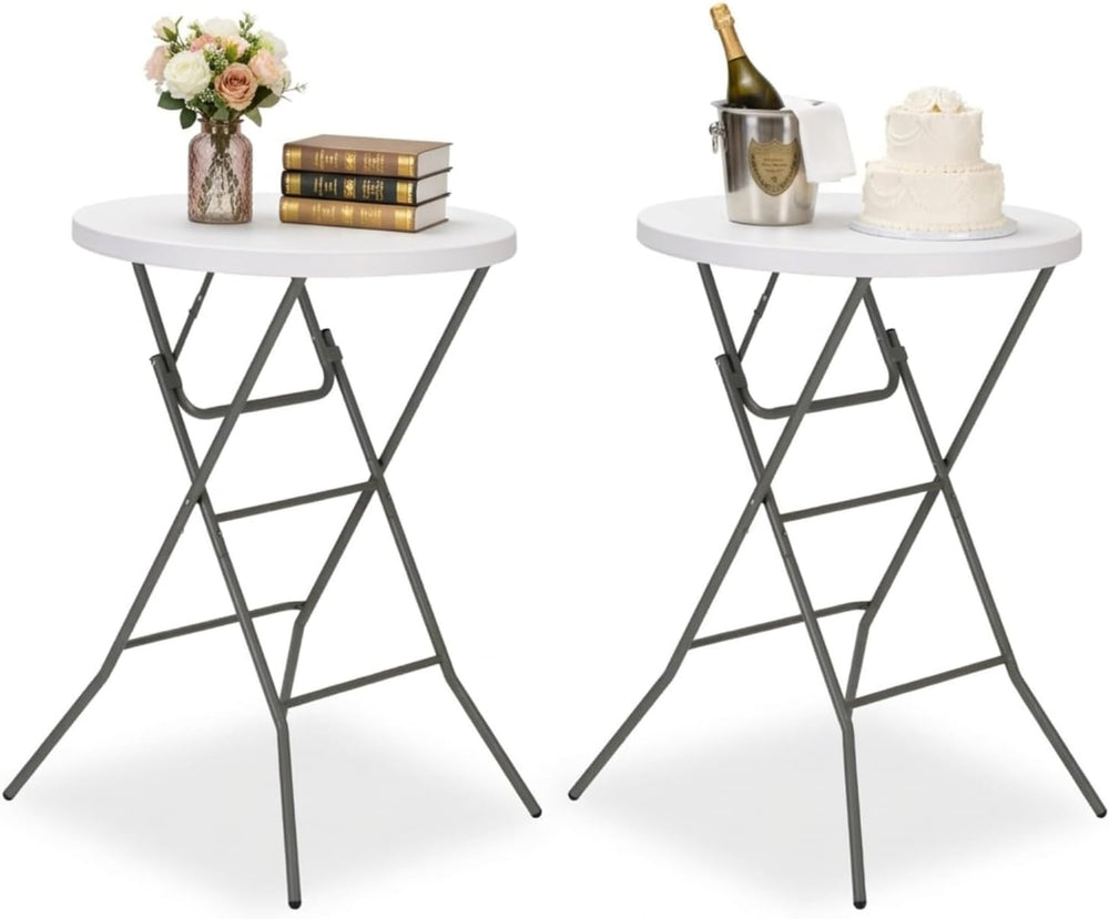 32" Round Folding Table, Portable Bar Height Folding Table with Detachab...