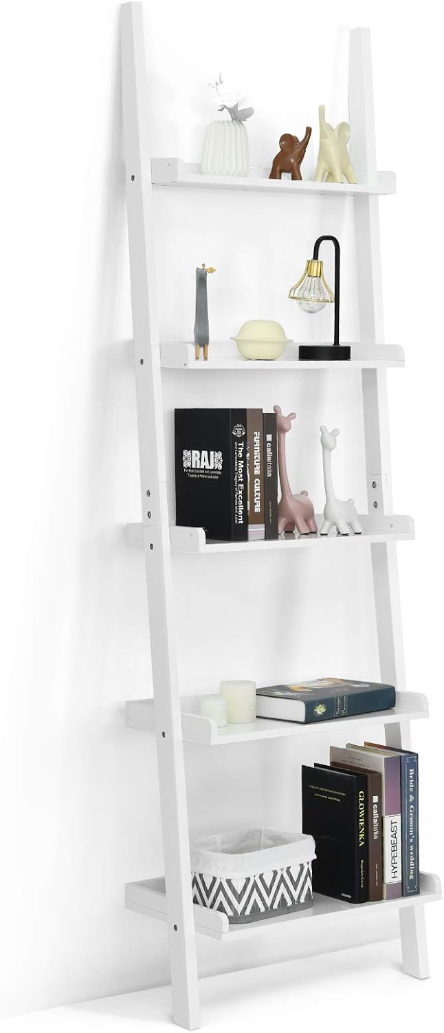 Tangkula 5-Tier Ladder Shelf, Wall-Leaning Bookshelf w/Open Shelves, Plant Fl...