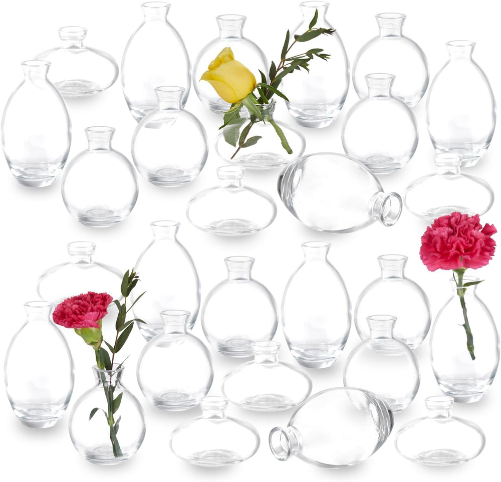 28 Clear Bud Vases in Bulk, Glass Small Bud Vase for Centerpieces