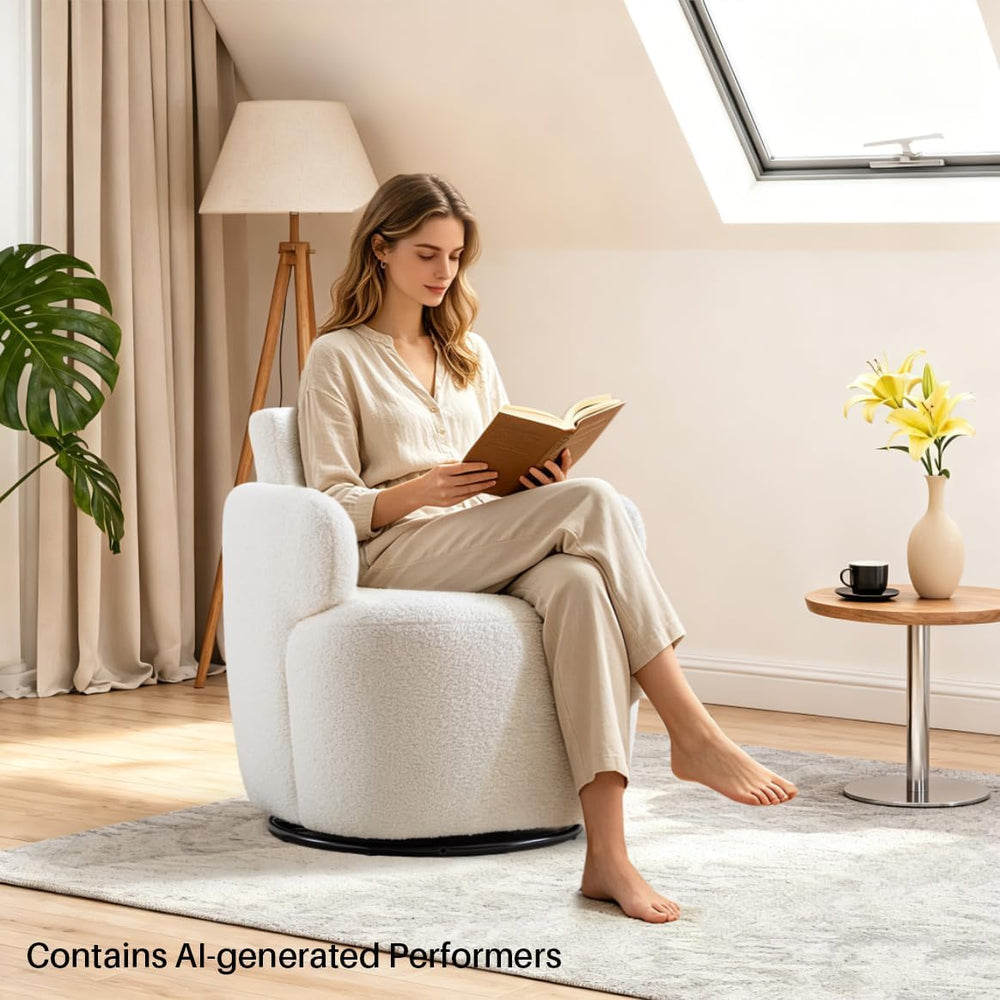 Small Swivel Accent Chair,360° Barrel Armchair, Adjustable Headrest