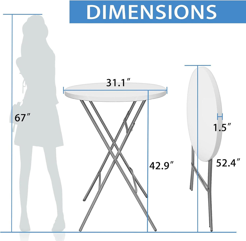2 Pack 32 in Folding Cocktail Tables, Round, White