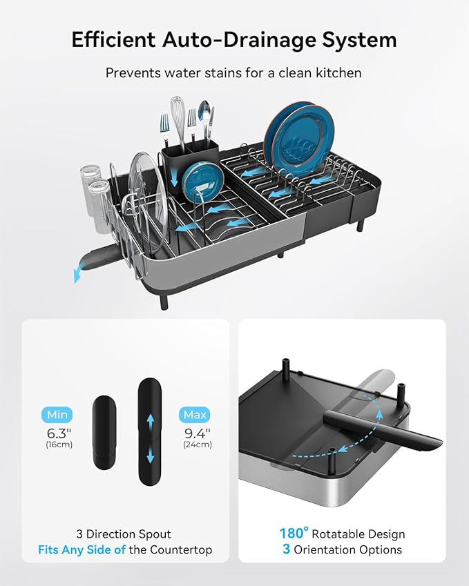 SUNLY Expandable Dish Drying Rack, Versatile Brackets