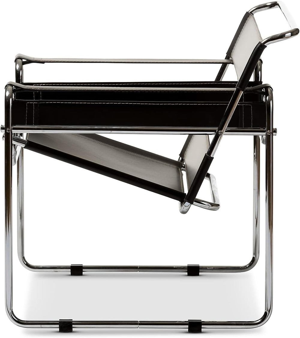 Baxton Studio Wassily Style Mid Centry Modern Accent Chair,Steel Frame and Fa...