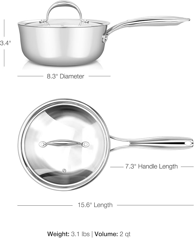 KEAWELL K3 Premium 2-Quart Tri-Ply Stainless Steel Saucepan - Image 4