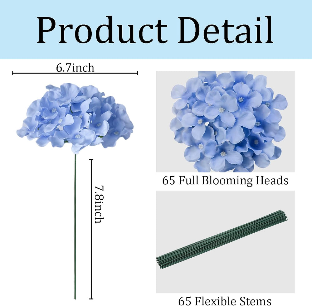 65Pcs Blue Hydrangea Artificial Flowers Bulk for Home Decor