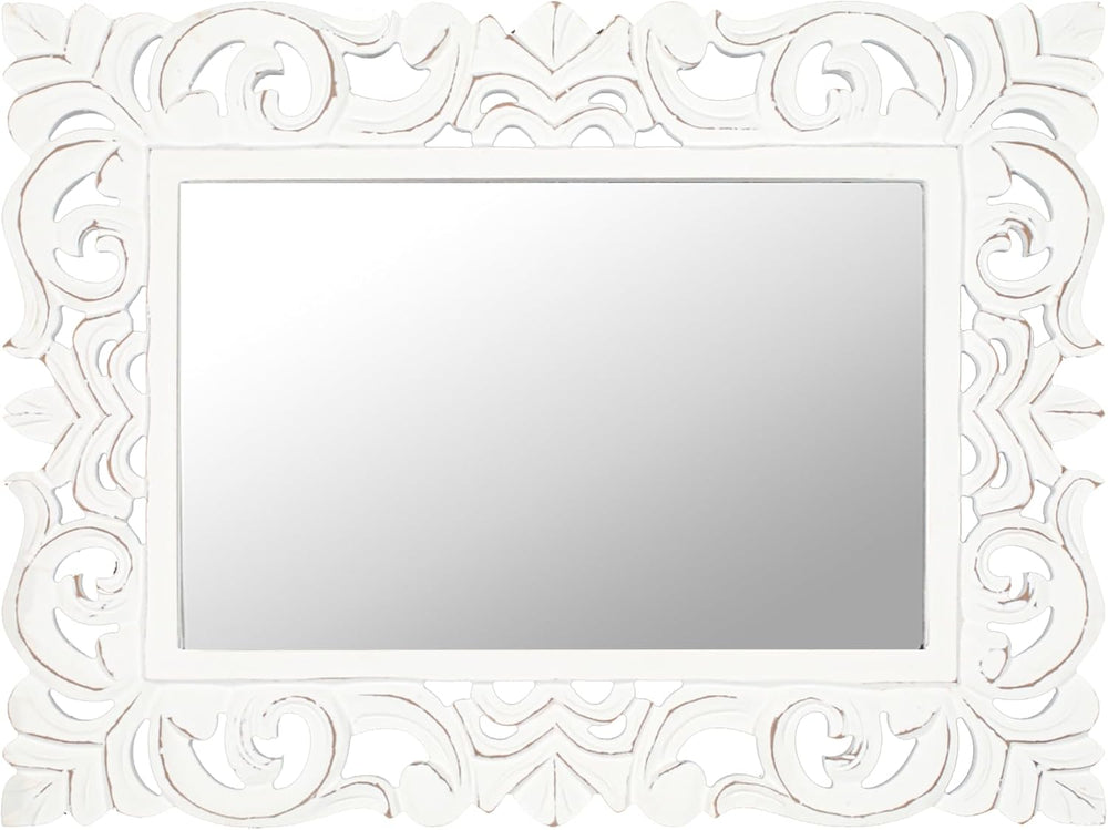 Lightnpro Hand Carved Rectangular Wall Mirror - 18×24 Inch Rustic Farmhouse W...
