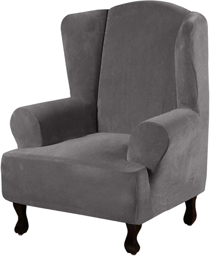 H.VERSAILTEX Wingback Chair Covers Velvet Plush Wing Chair Slipcover 1 Piece by HVERSAILTEX
