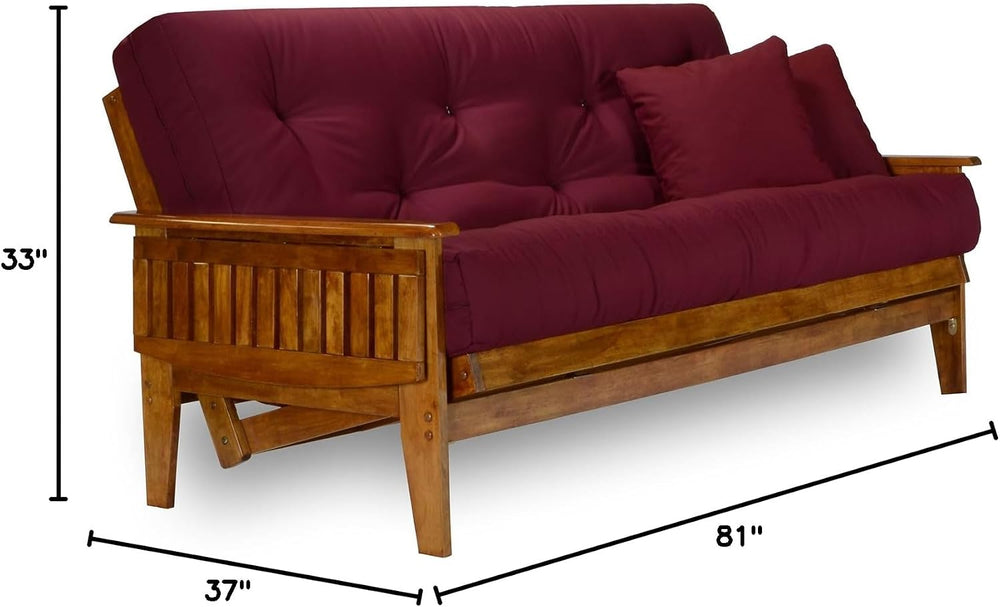 Eastridge Futon Set - Full Size, Frame, 8" Mattress, Twill Burgundy Cover