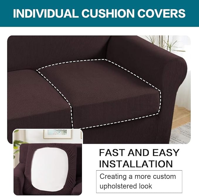 Turquoize 4 Piece Sofa Covers For 3 Cushion Couch Sofa Slipcover Soft Couch - Image 5
