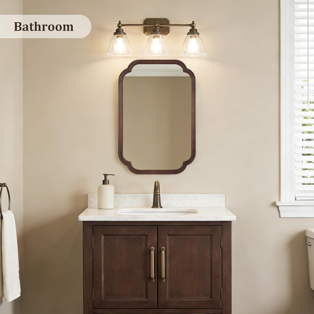 20" x 30" Rounded Corner Arch Wall Mirror with Wood Frame for Entry...