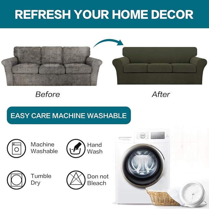 Turquoize 4 Piece Sofa Covers for 3 Cushion Couch Sofa Slipcover Soft Couch - Image 7