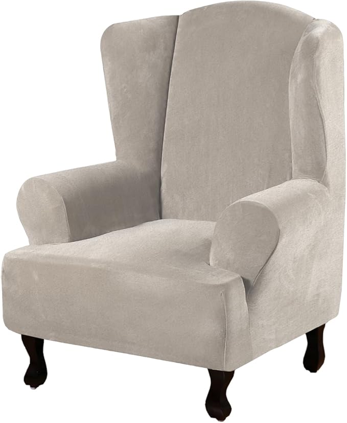 H.VERSAILTEX Wingback Chair Covers Velvet Plush Wing Chair Slipcover 1 Piece by HVERSAILTEX