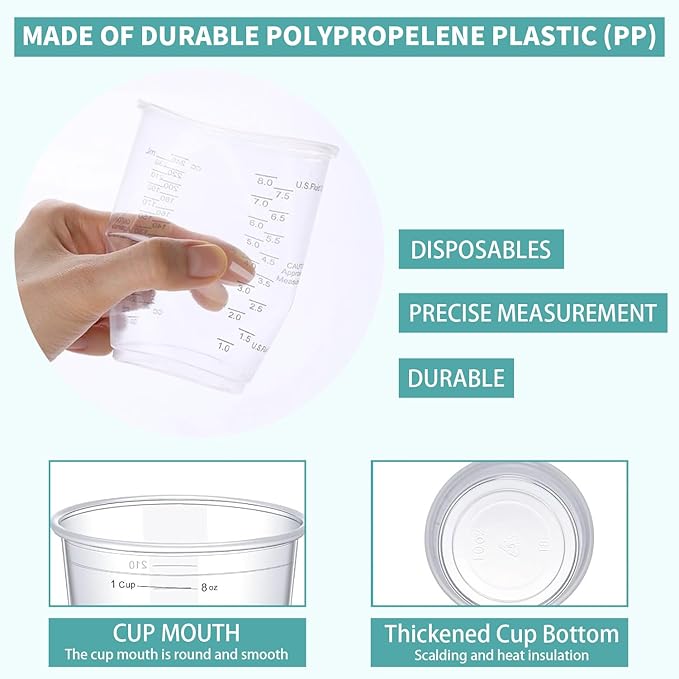 Clear Plastic Measuring Cups, 8oz Graduated Disposable and Reusable Mixing Cups - Image 3