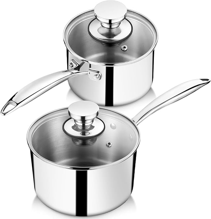 P&P CHEF 1 & 2 Quarts Tri-Ply Stockpot and Saucepan, Stainless Steel Sauce Pan by PPCHEF