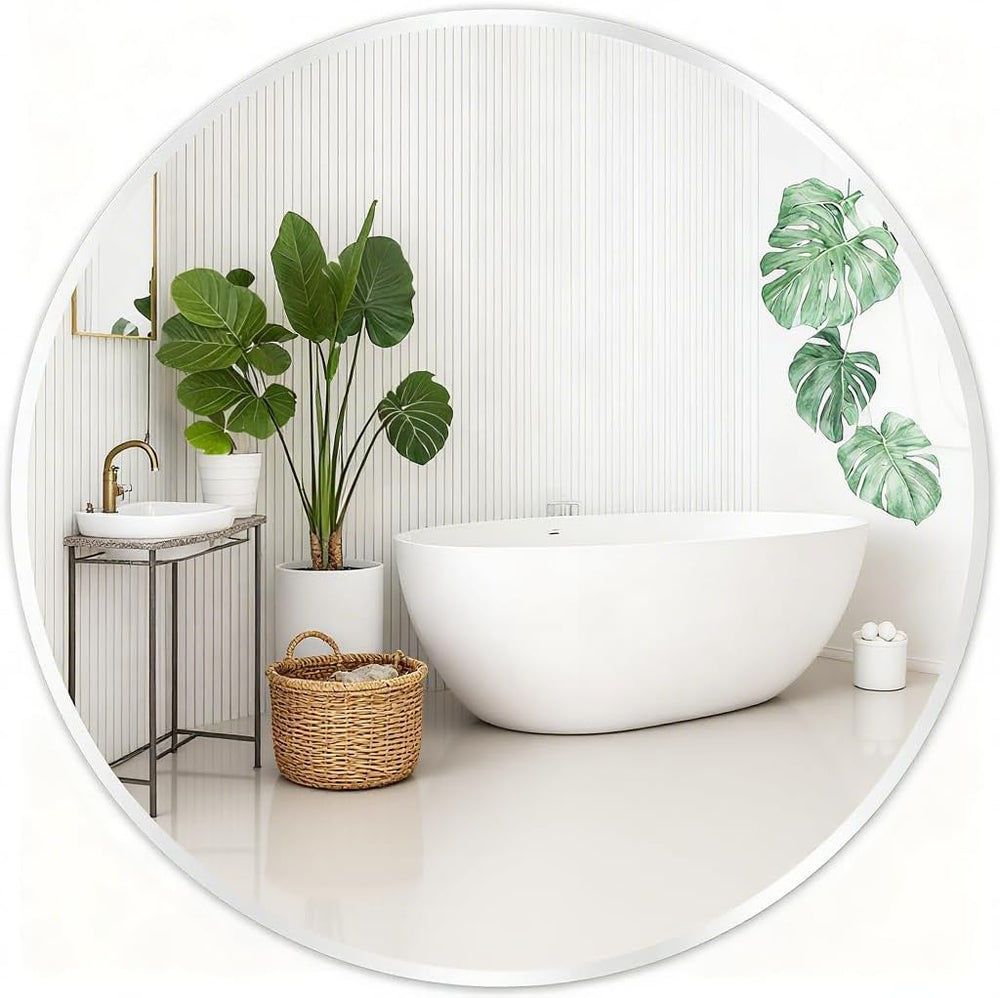 Silver Round Mirror 26 Inch, Wall Circle Mirror for Bathroom, Brush Chrome