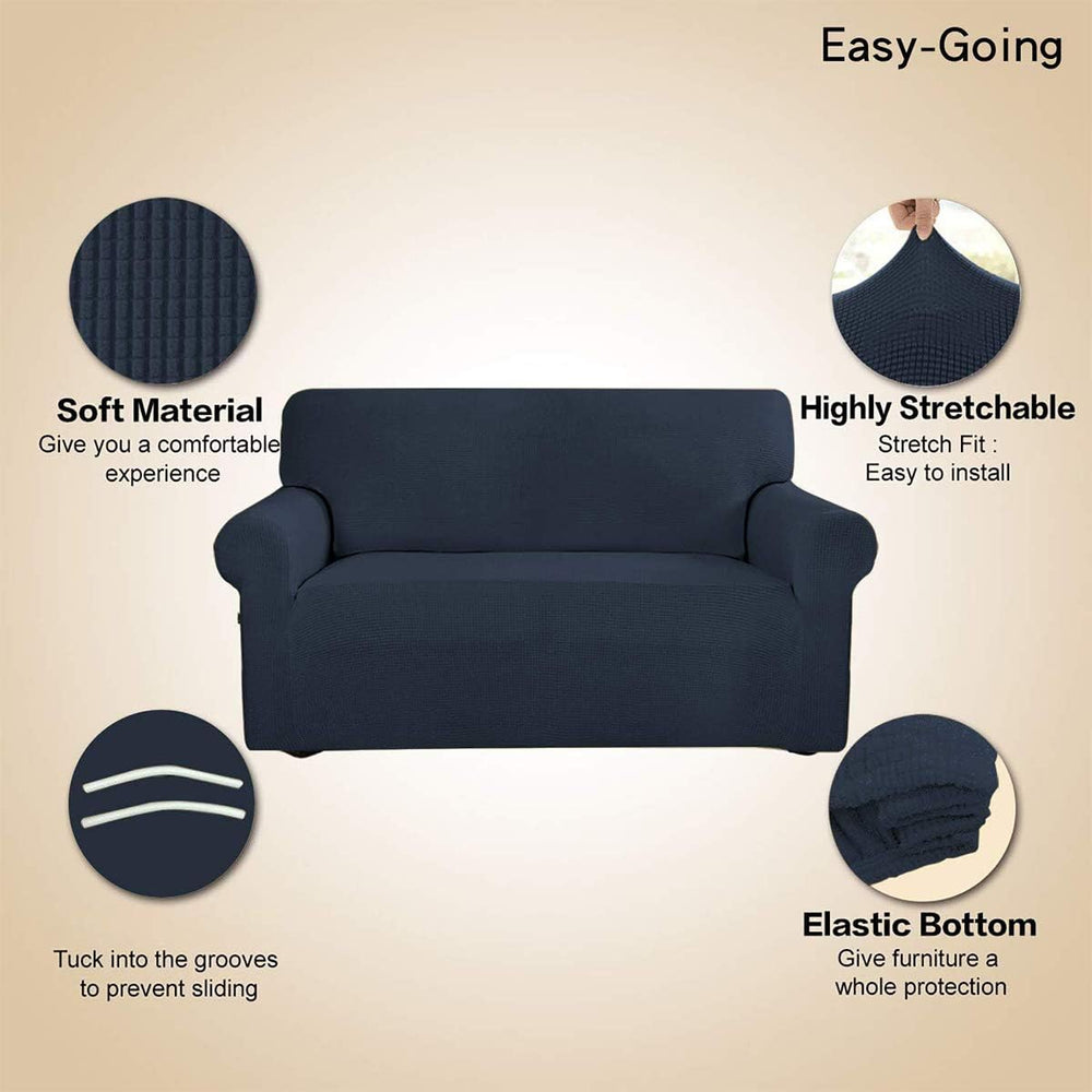 Easy-Going Stretch Loveseat Couch Covers Washable Dark Blue