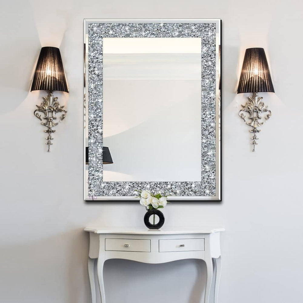 QMDECOR Crystal Crush Diamond Rectangle Silver Mirror for Wall Decoration 24x...