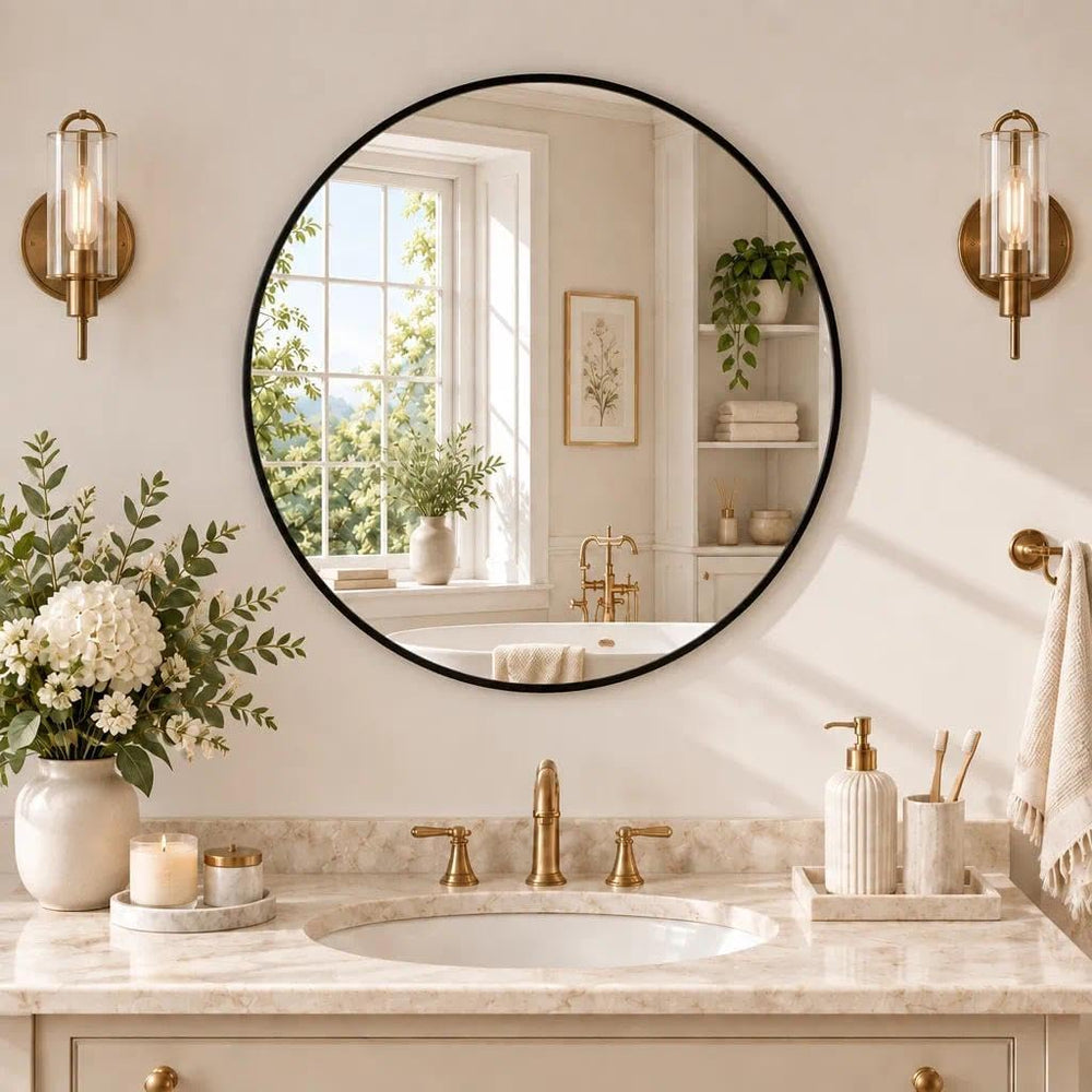 BEAUTYPEAK 20 Inch Round Mirror, Metal Frame Circle Mirror, Black