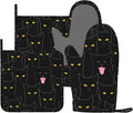 Fun Black Cat Oven Mitts and Pot Holders Set of 4 Silicone Heat Resistant Oven by VOOHDDY