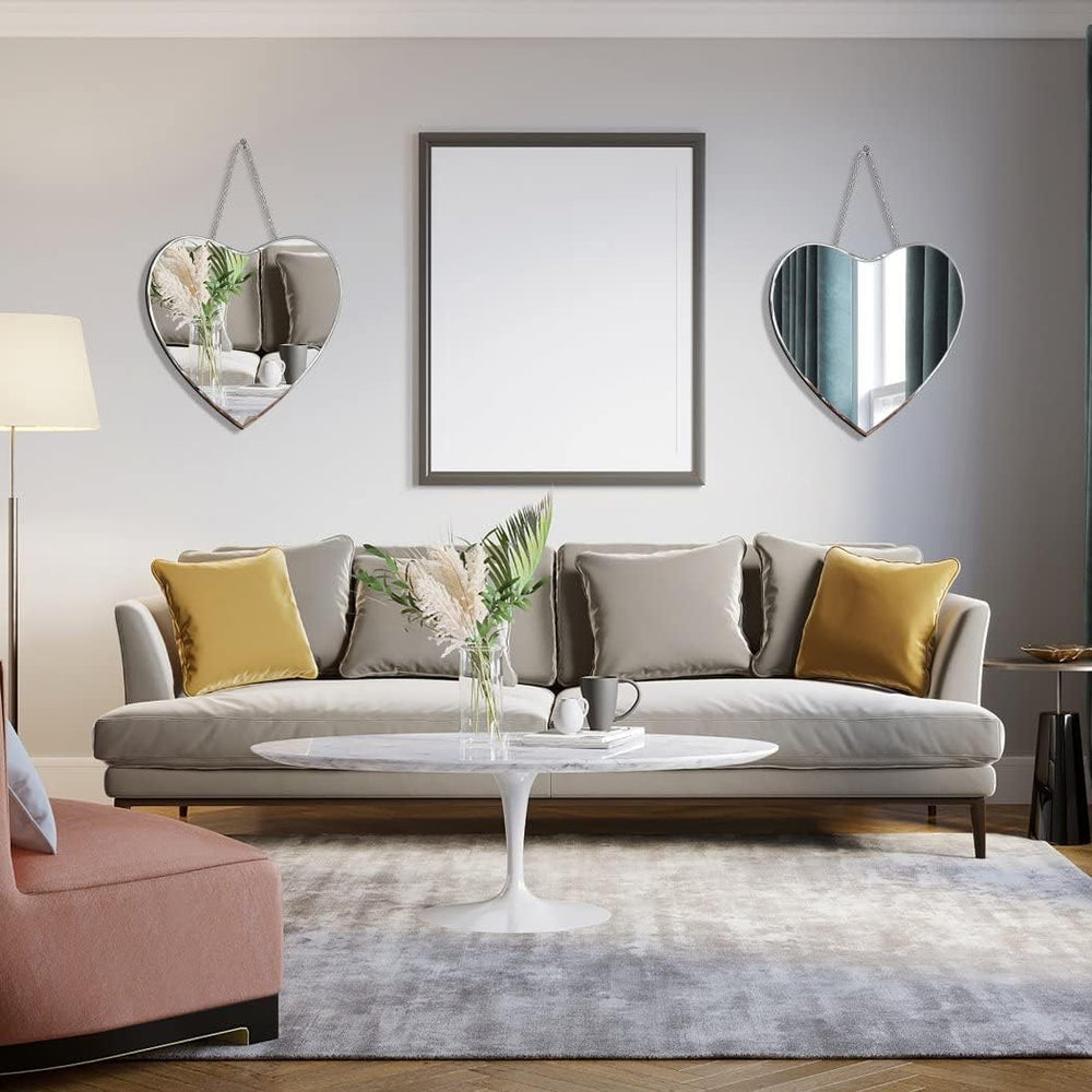 QMDECOR Heart Shaped Mirror with Iron Chain for Wall Decor 12x12 inch 2 Pack ...
