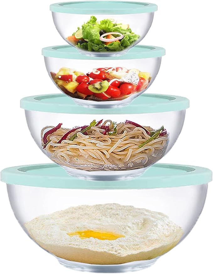 Homwin Glass Mixing Bowls with Lids Set, 8 Pieces Glass Salad Bowl Set with by Homwin