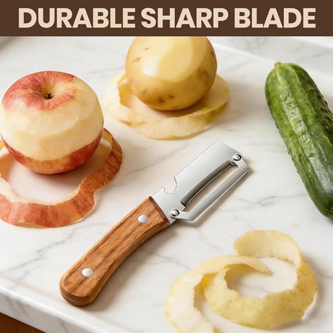 Premium Vegetable Peeler with Wooden Handle and Bottle Opener, 2-In-1 Stainless - Image 2