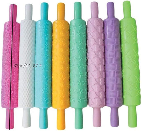 8pcs Colourful Cake Decorating Embossed Rolling Pins, Textured Non-Stick - Image 2