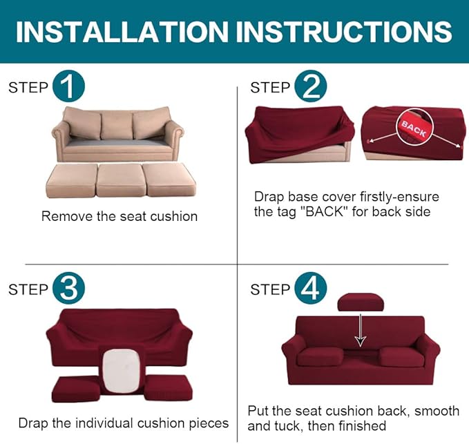 Turquoize 4 Piece Sofa Covers For 3 Cushion Couch Sofa Slipcover Soft Couch - Image 6