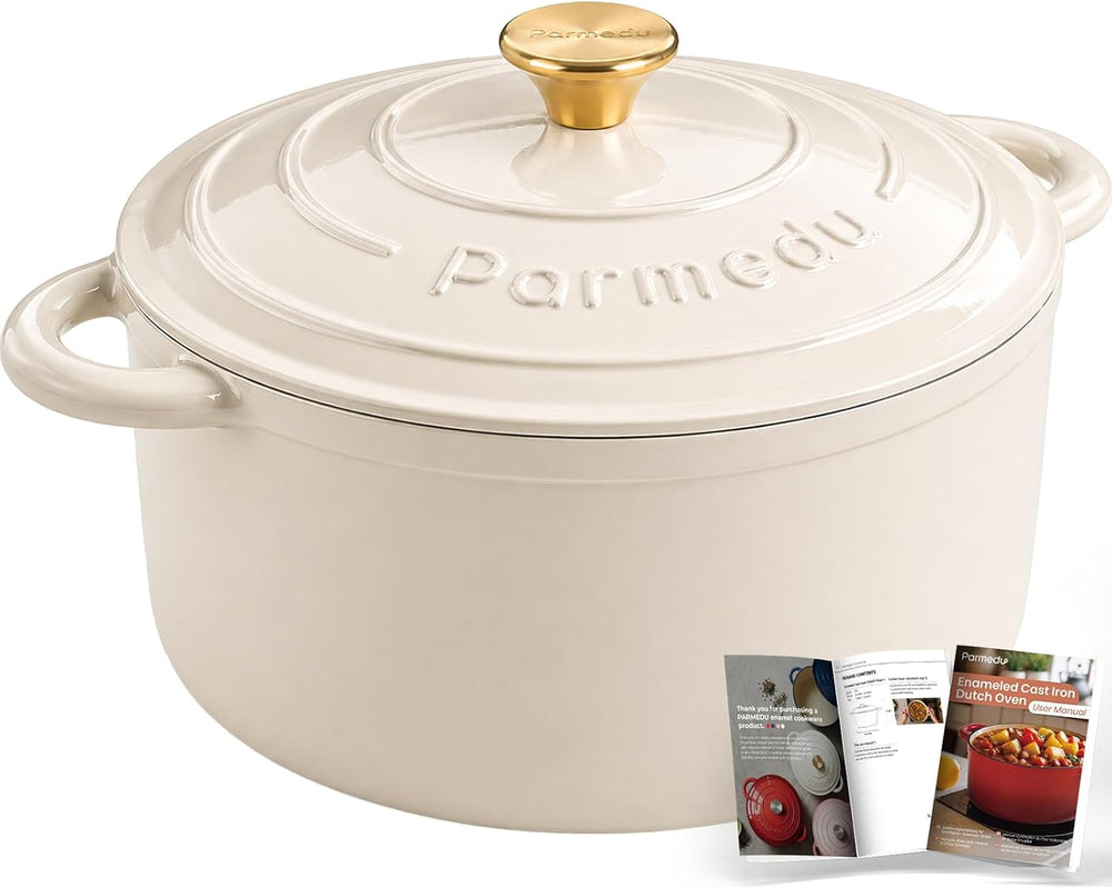 5.5QT Enameled Cast Iron Dutch Oven for Sourdough Bread White | Non-Stick Pot...