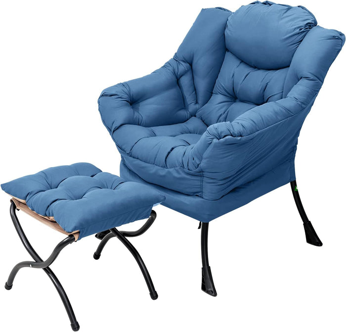 Welnow Lazy Chair with Ottoman, Reading Chair with Footrest,Royal Blue
