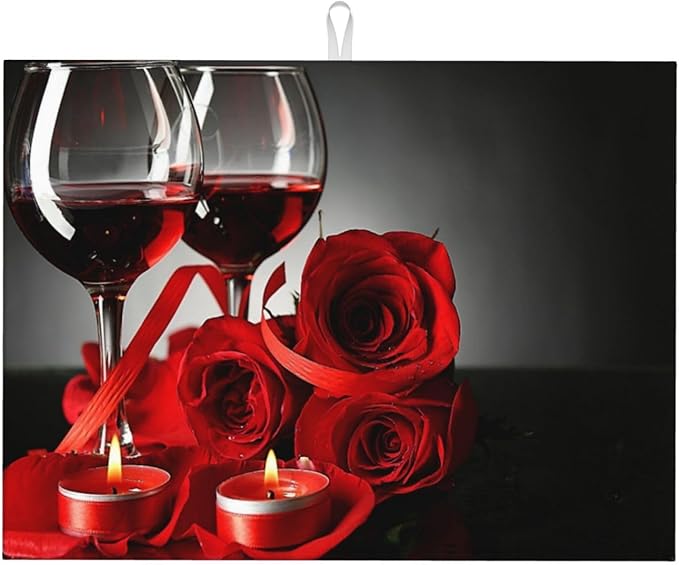 Red Wine Rose Candle Dish Drying Mat Red and Black Romantic Burgundy Blossom by Unknown