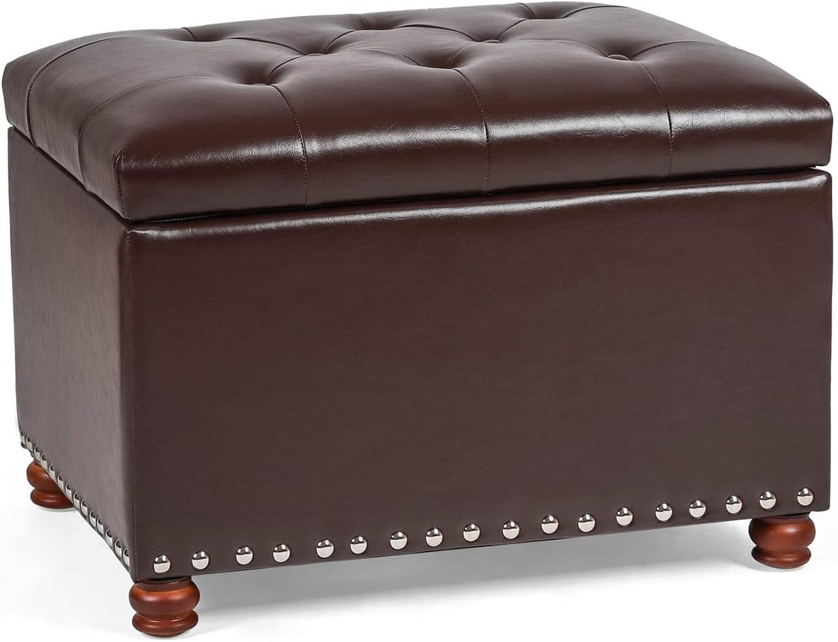 adeco button tufted accents rectangular pu leather storage, main product view