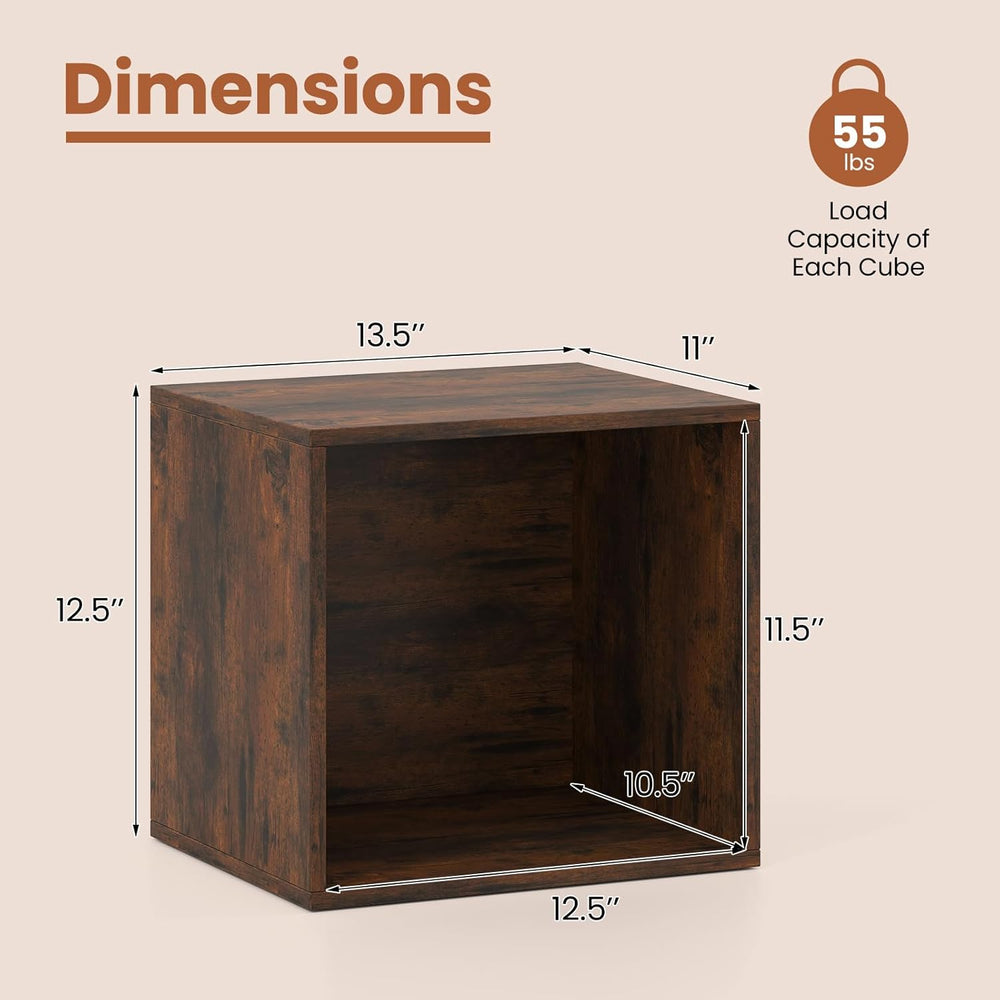 Giantex 4-Cube Bookcase, Stackable Cube Storage Organizer w/Open Bookshelf, W...
