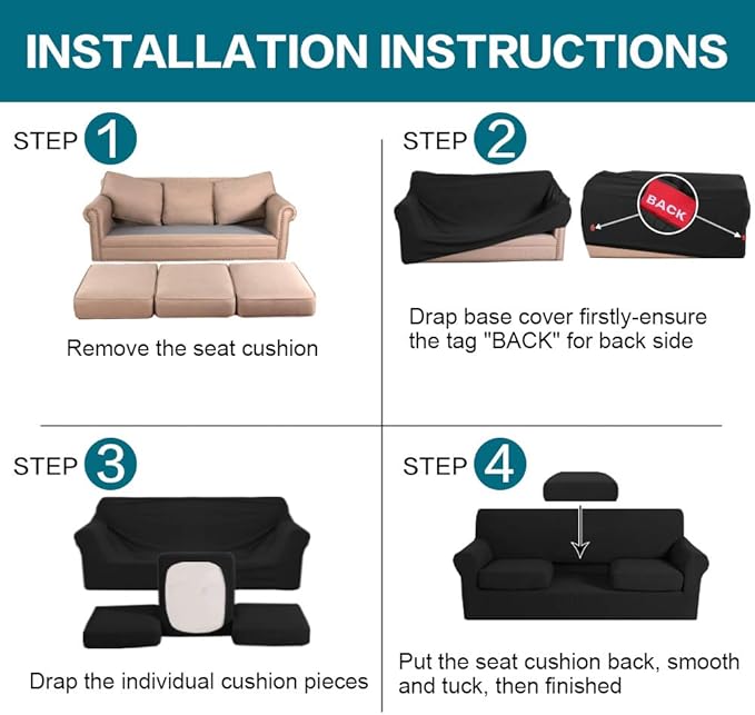 Turquoize 4 Piece Sofa Covers for 3 Cushion Couch Sofa Slipcover Soft Couch - Image 6