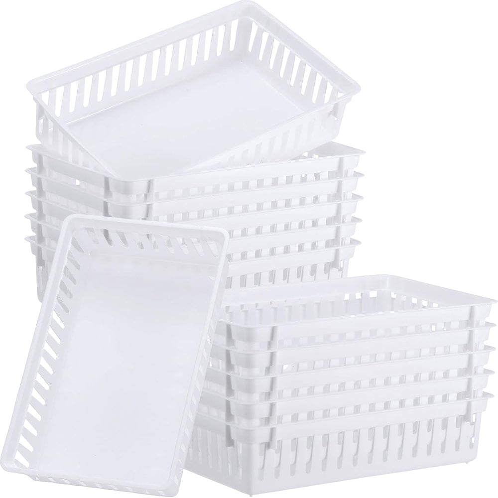 Set of 12 Small Plastic Baskets for Organizing, White