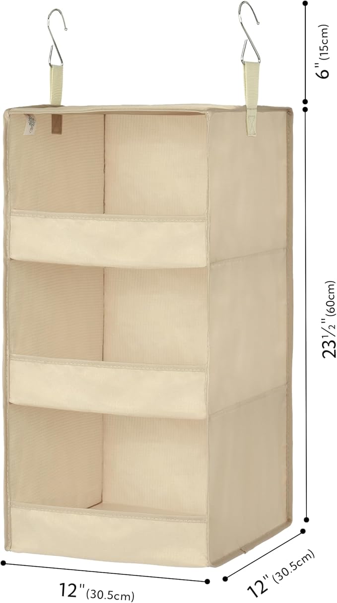 GRANNY SAYS 3-Shelf Hanging Closet Organizer, Khaki Closet Storage Hanging - Image 3