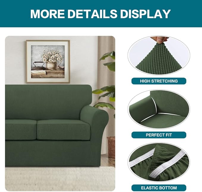 Turquoize 4 Piece Sofa Covers for 3 Cushion Couch Sofa Slipcover Soft Couch - Image 4