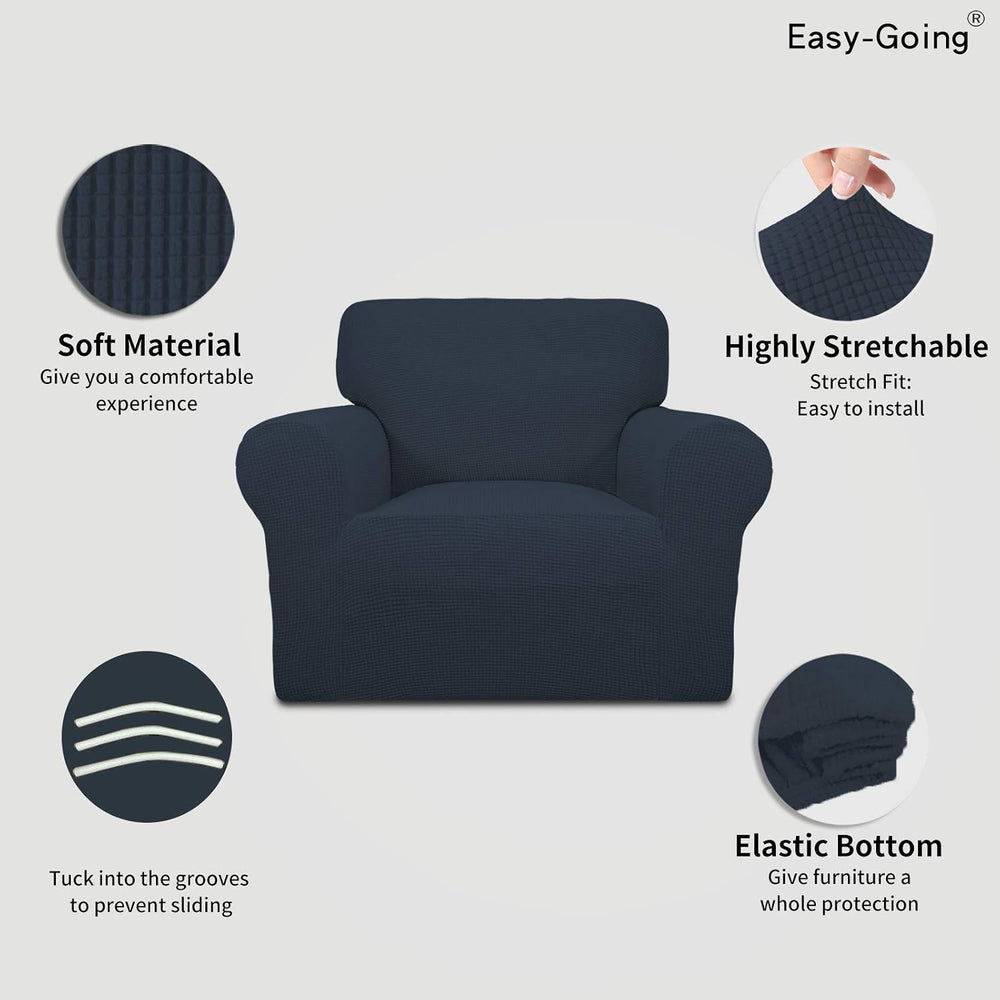 Easy-Going Stretch Chair Slipcover with Arm Washable Dark Blue