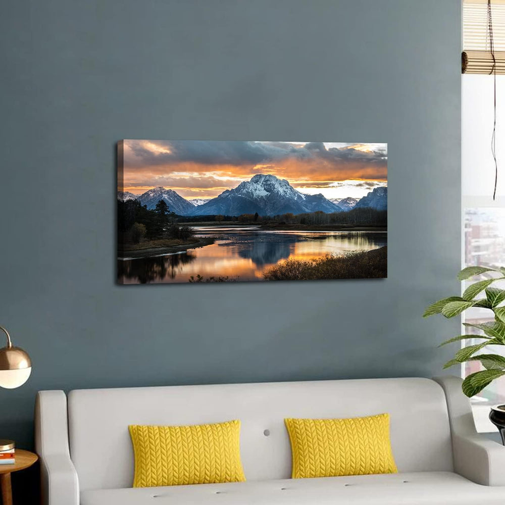 Sunset Mountain Wall Art for Living Room Nature Grand Teton Landscape Canvas ...