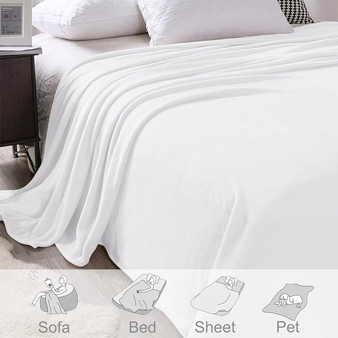 Exclusivo Mezcla Fleece Pure White Throw Blanket - Image 4