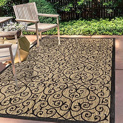 JONATHAN Y Vintage Filigree Indoor Outdoor Area Rug 8X10 Black/Khaki, Madrid ...