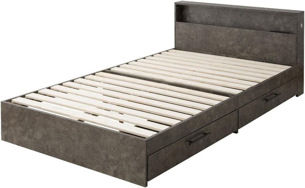 EMOOR Wood Slatted Bed Frame with Storage Drawers HEIM Twin (Stone-Gray), Hea...