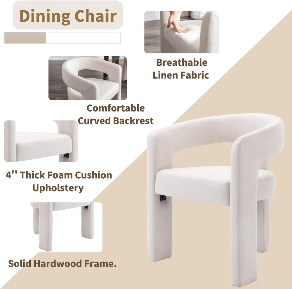 HNY Modern Linen Barrel Dining Chairs Set of 6, Ivory