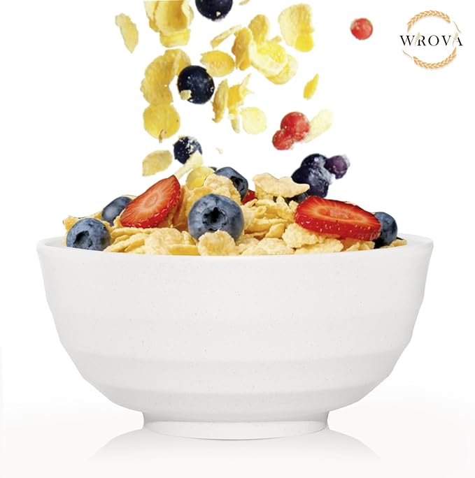 Wrova Wheat Straw Bowls Set 60 OZ, Unbreakable Large White Bowls Set of 6 - Image 6