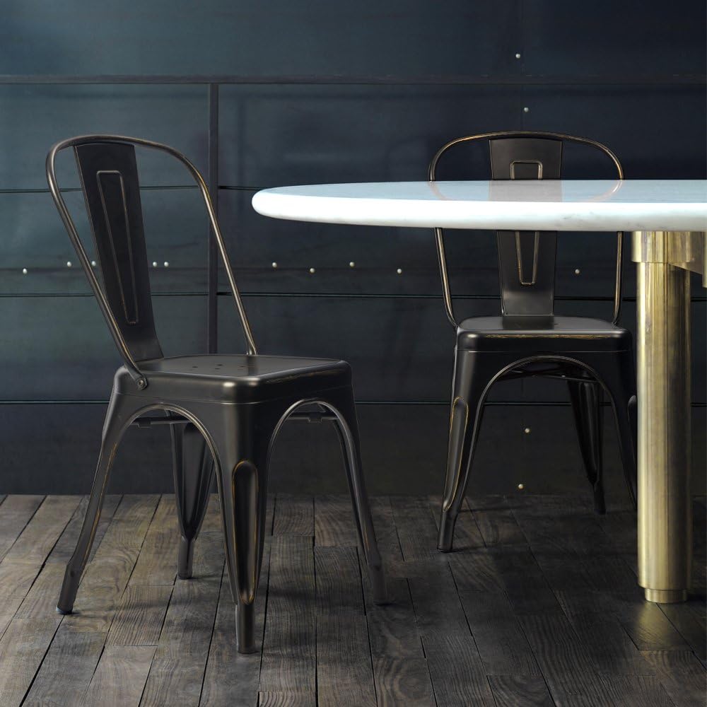 Devoko Metal Indoor-Outdoor Chairs Distressed Style Kitchen Dining Chairs Sta...
