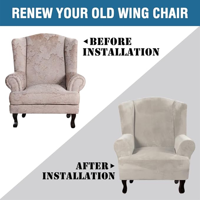 H.VERSAILTEX Wingback Chair Covers Velvet Plush Wing Chair Slipcover 1 Piece - Image 7